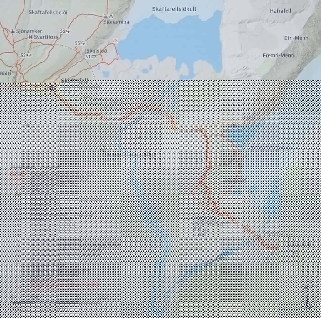Mapa szlaku lodowcowego w Parku Narodowego Skaftafell