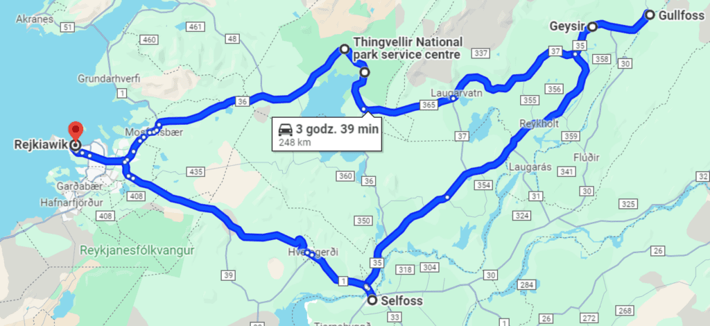 Mapa trasy Golden Circle