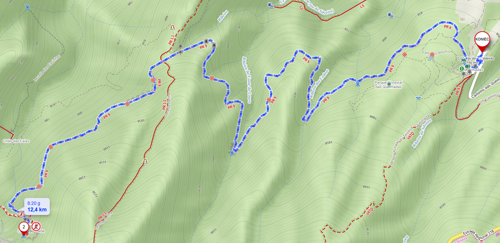 Mapa przejścia szlaku PR9 do Caldeirão Verde z portalu mapy.com